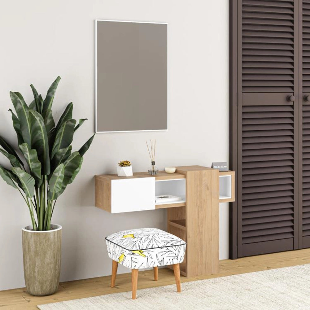 Cassettiera con Specchio Rettangolare Quercia e Bianco Mobile da Ingresso