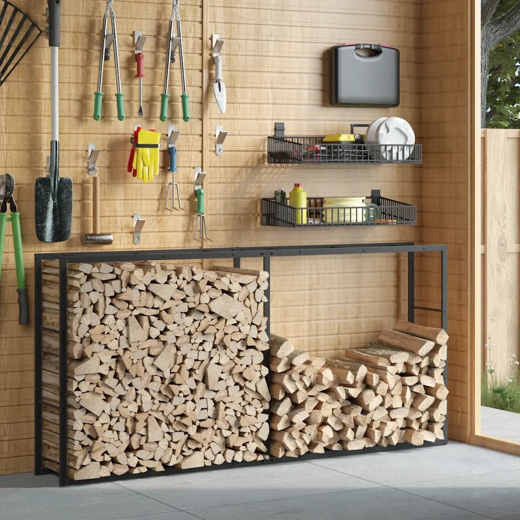 Rastrelliera per Legna da Ardere Nera 100x30x209 cm in Acciaio 4018469