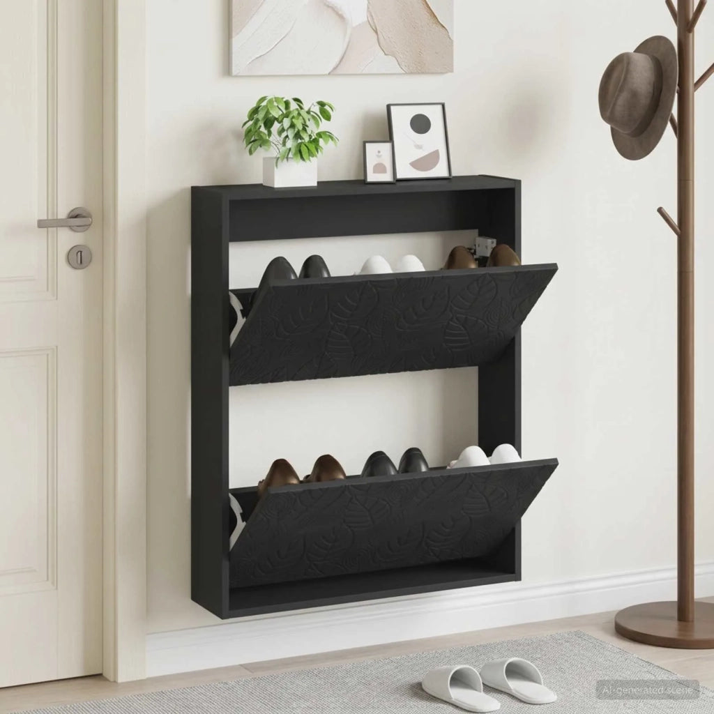 Mobiletto per Scarpe da Muro DELFT 71 x 17 x 86 cm Nero 897076