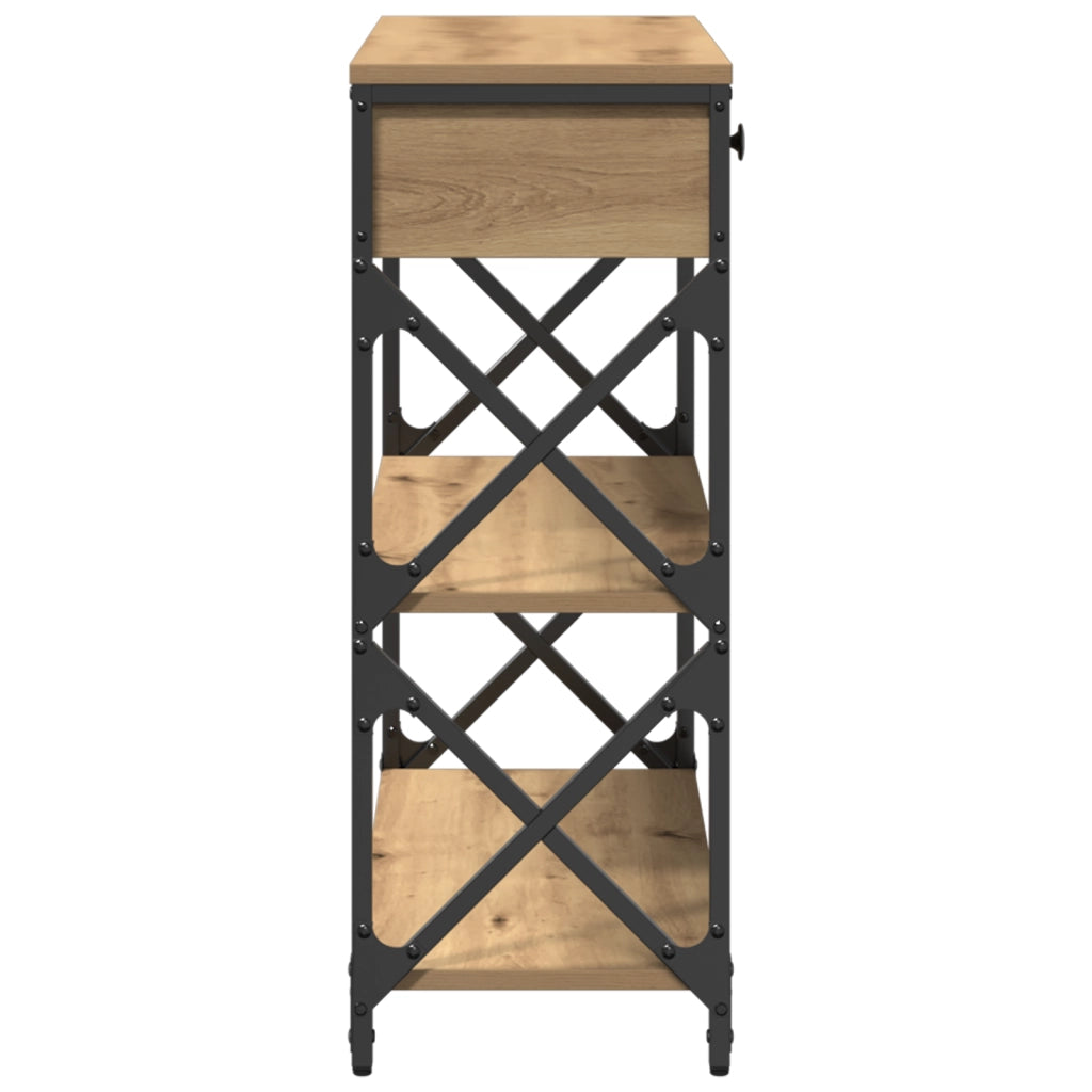 Tavolino in Legno di Quercia Artigianale 75x28x75 cm in Legno Ingegnerizzato e Acciaio