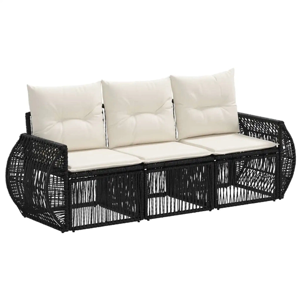 Set Divano da Giardino 3 pcs Nero e Bianco Crema polyrattan 3435334