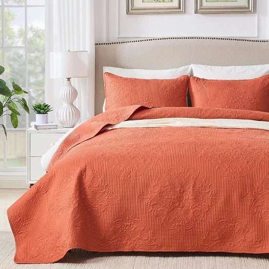 Bedsprei 220x240 Oranje, con 2 cuscini 50x75cm, tessuto vintage a disegno ultrasonico, coperta per divano, plaid per letto.
