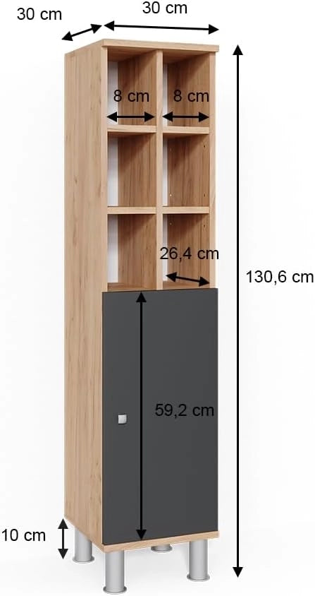 Mobiletto bagno Fynn, Antracite, 30 x 130.6 cm porta grande, per la conservazione di accessori da bagno e combinazione con Fynn