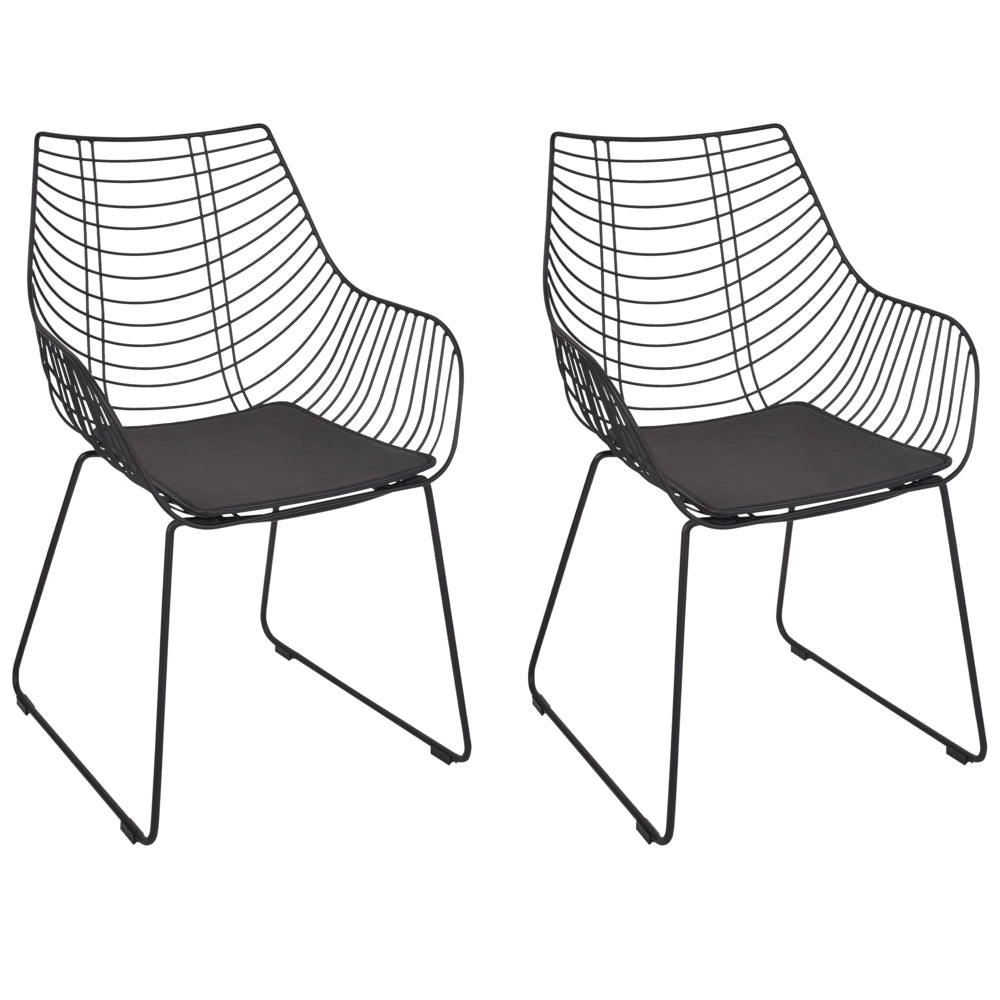 Set di 2 sedie da pranzo in metallo nero con design a filo in ecopelle nera con cuscinetto Glam Industrial Modern