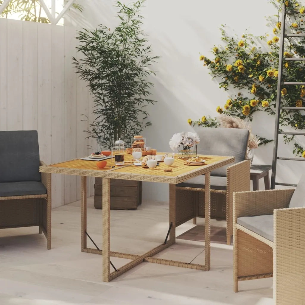 Tavolo da Giardino Beige 109x107x74 cm in Polyrattan e Acacia 316791