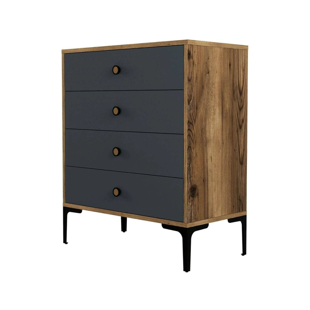 Cassettiera Molly, Settimino multiuso, Comò camera da letto, Mobile con cassetti, 76x40h91 cm, Noce e Antracite