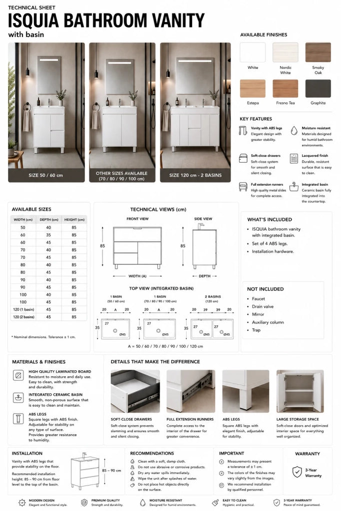Mobile bagno con lavabo ORIGENBATH ISQUIA senza specchio 70x45 cm bianco nordico