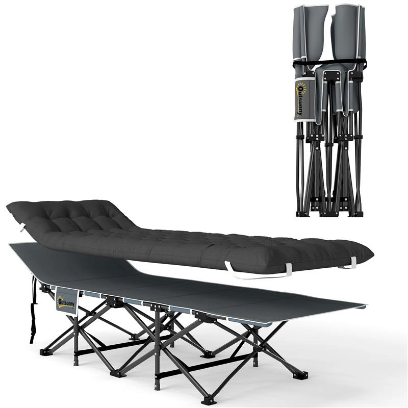 LETTINO DA CAMPEGGIO PIEGHEVOLE CON POGGIATESTA INCLINATO E MATERASSO RIMOVIBILE, 196X68X37 CM, NERO