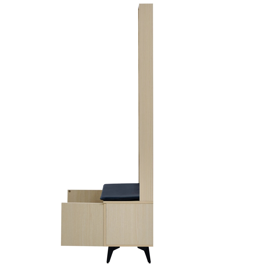 Mobili da ingresso con panca e 4 ganci, vani contenitore, in MDF effetto legno, stile moderno, per ingresso, 60 × 35 × 179,5 cm