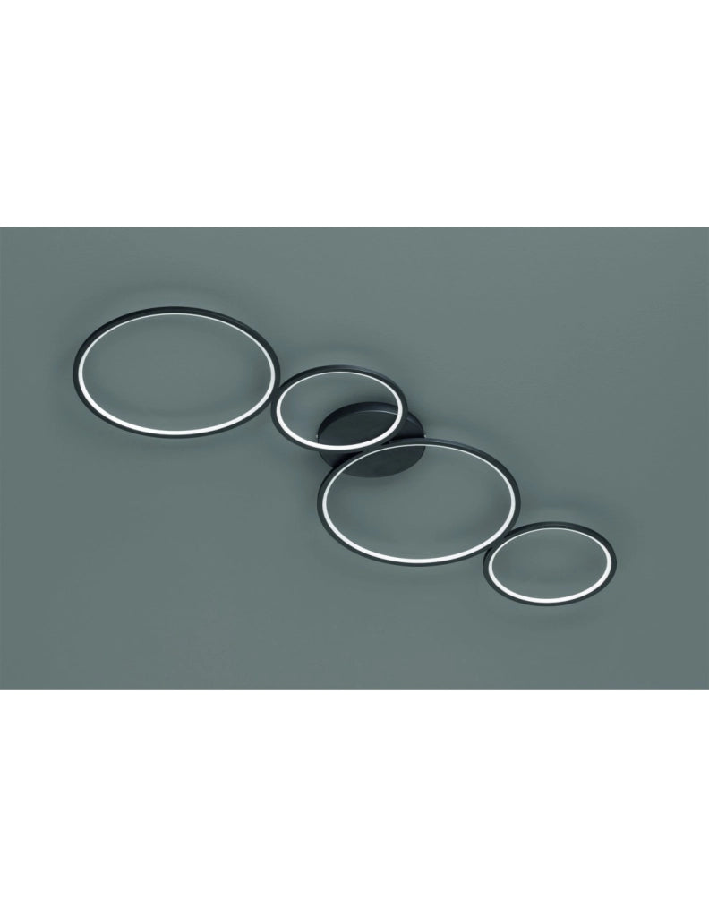 Plafoniera Rondo 4 Cerchi Led Nero L97 cm Trio Lighting