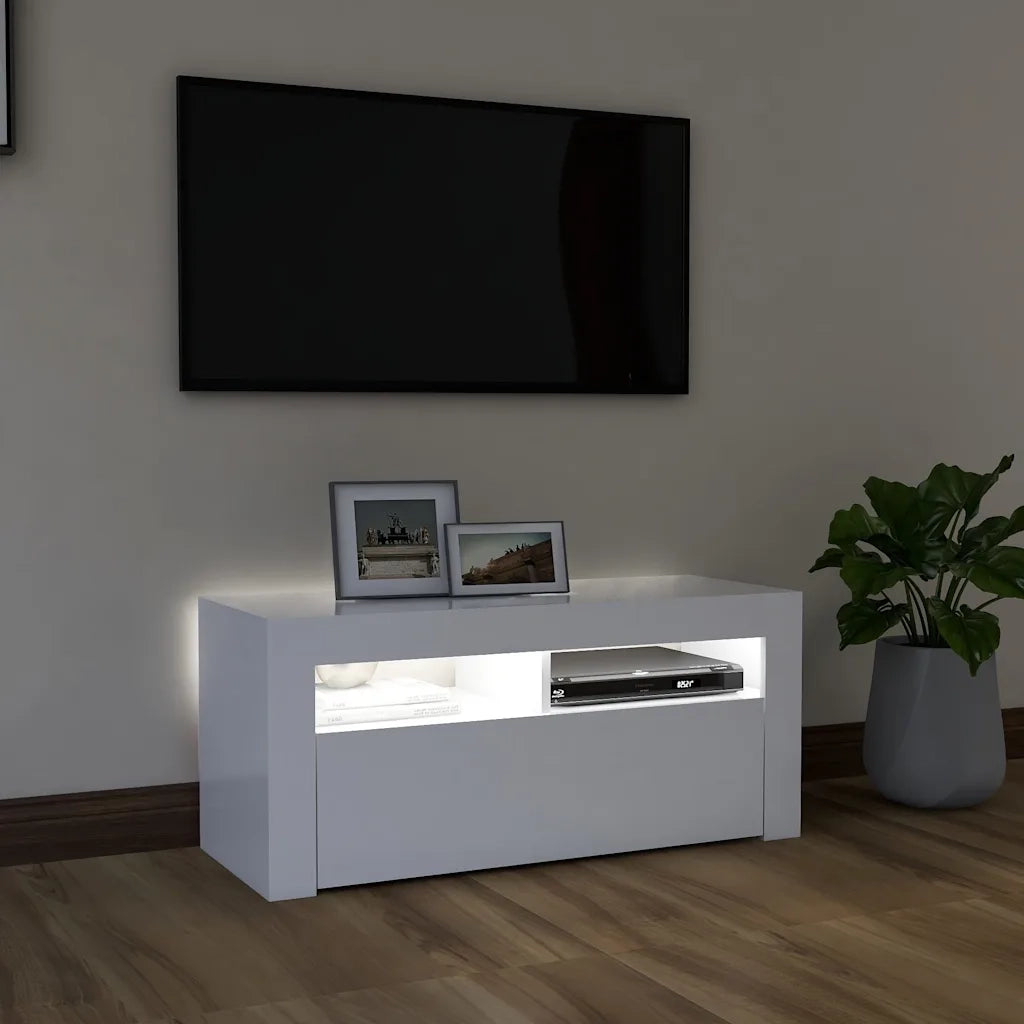 Mobile Porta TV con Luci LED-Credenza TV Bianco 90x35x40 cm 544347
