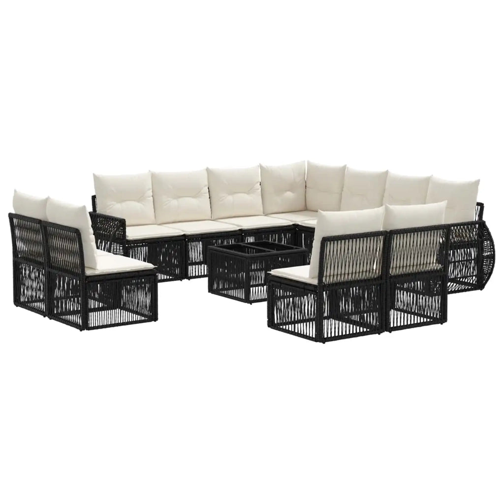 Set Divano da Giardino 12 pcs Nero e Bianco Crema polyrattan