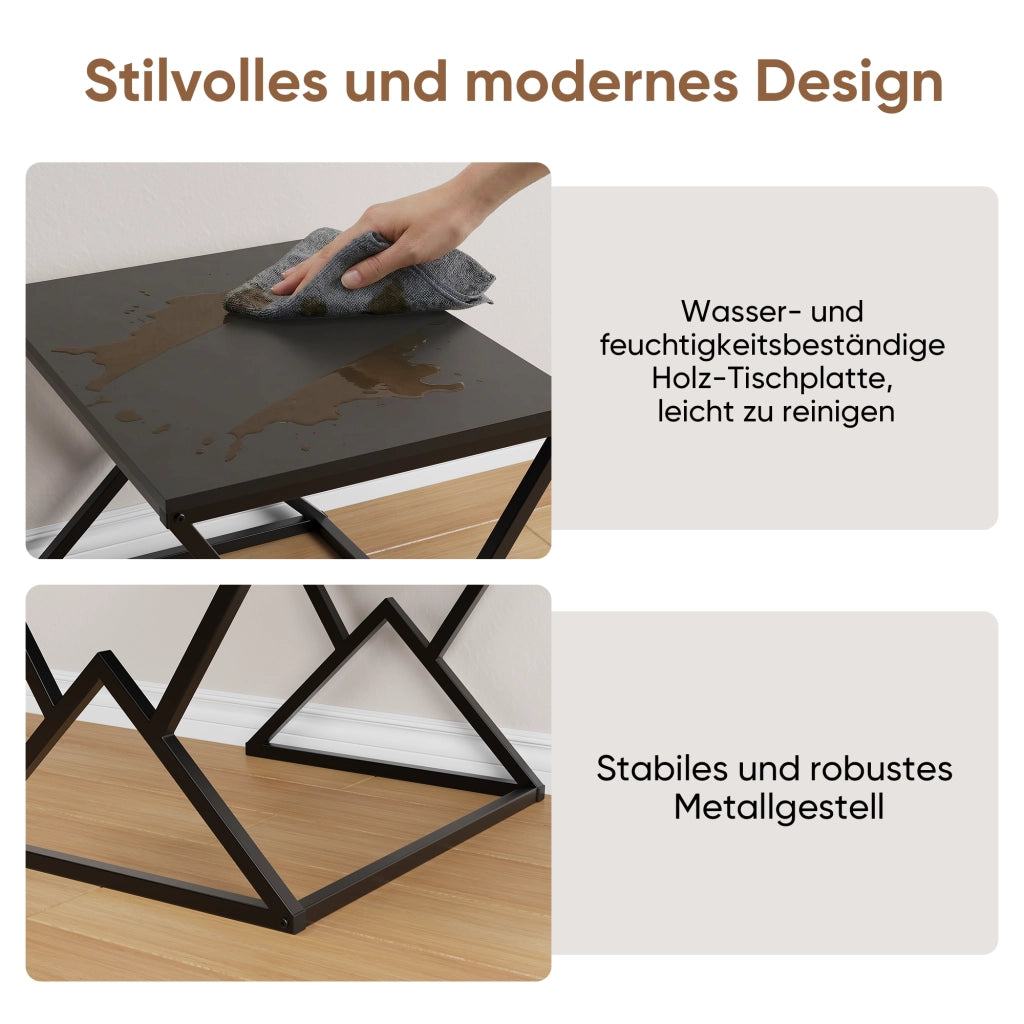 Tavolino basso geometrico in truciolare e metallo nero con ripiano a più livelli per soggiorno 80 × 50 × 40 cm