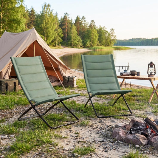 Set di 2 sedie pieghevoli, da campeggio con telaio in metallo, pieghevoli, con piedini antiscivolo, portata 180 kg, sedia a sdraio per pesca, picnic, piscina, giardino, balcone (verde)