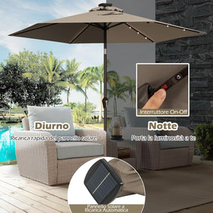 Ombrellone da Giardino con Led Luci ?270 cm, Parasole da Esterno Ombrello da Spiaggia (marrone)