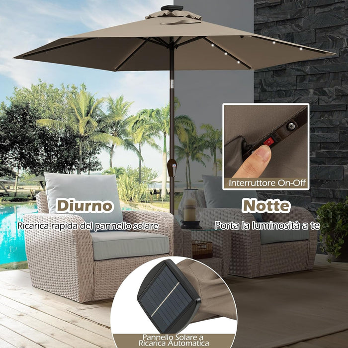 Ombrellone da Giardino con Led Luci ?270 cm, Parasole da Esterno Ombrello da Spiaggia (marrone)