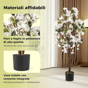 Albero Artificiale di Bougainvillea 120 cm, Pianta Finta in Vaso con 360 Fiori e 40 Foglie, Pianta Decorativa per Casa, Ufficio e Negozio (Bianco,1)