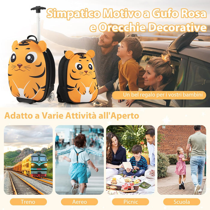 Set di Valigia per Bambini, Valigia+ Zaino, 2 Pezzi, con Ruote Girevoli a 360° e Maniglia Retrattile, Ideale per Viaggiare in Modo Comodo e Divertente (Modello 18)