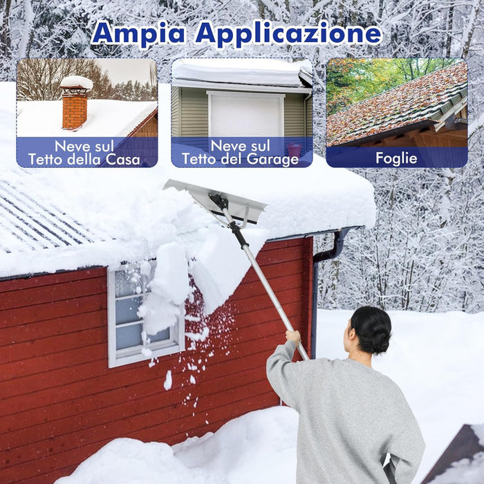Restrello da Neve per Tetto Lungezza 635 cm, Rastrello per Neve Telescopico con Testa Pieghevole, Restrello in Alluminio Allungabile con 5 Asta Rimozione Neve, Pala da Neve per Tetto
