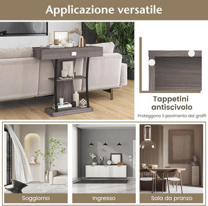 Tavolo Consolle in Legno, Tavolo Ingresso con Cassetti, Ripiani e 2 Kit Anti-ribaltamento, Tavolo Multiuso e Salvaspazio per Salotto, Camera da Letto e Corridoio, 91 x 30 x 88 cm (Grigio)