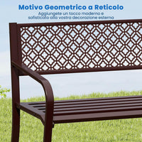 Panchina da Esterno 2-3 Posti, Panca in Metallo con Schienale Motivo Geometrico, Braccioli e Seduta a Doghe, Sedia Moderna per Parco, Cortile e Giardino (Bronzo, 127 x 59 x 82 cm)