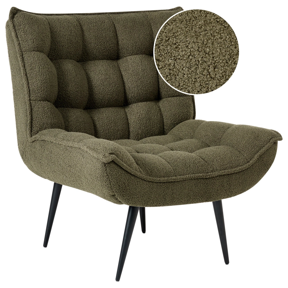 Poltrona Verde scuro Boucle Senza Braccioli Metallo Ferro Gambe Nere Soggiorno Camera da letto Moderno