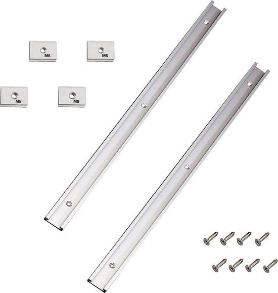 T-Track 400 mm 2 pezzi, T-rail in lega di alluminio, T-groefrail, Impugnatura di fissaggio per Jig Mitra per lavorazione del legno con regolatori a vite M6 2 pezzi, regolatori a vite M8 2 pezzi, viti 8 pezzi
