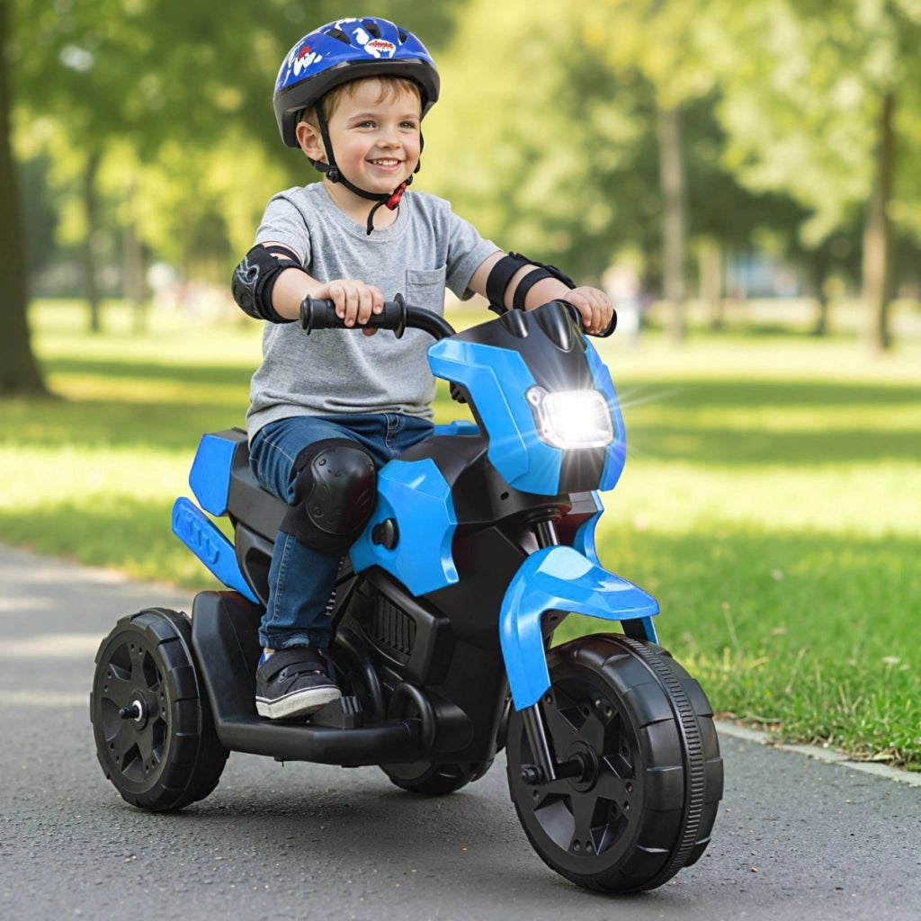 Moto per bambini a 3 ruote 6v con fari led ha pedale a piedi, Moto per bambini ¨¨ un veicolo elettrico da 37 a 72 mesi Blu-Moto elettriche
