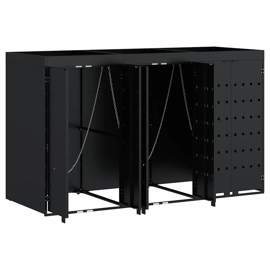 Contenitore per Rifiuti per 3 Bidoni Nero 204 x 77,5 x 121,5 cm