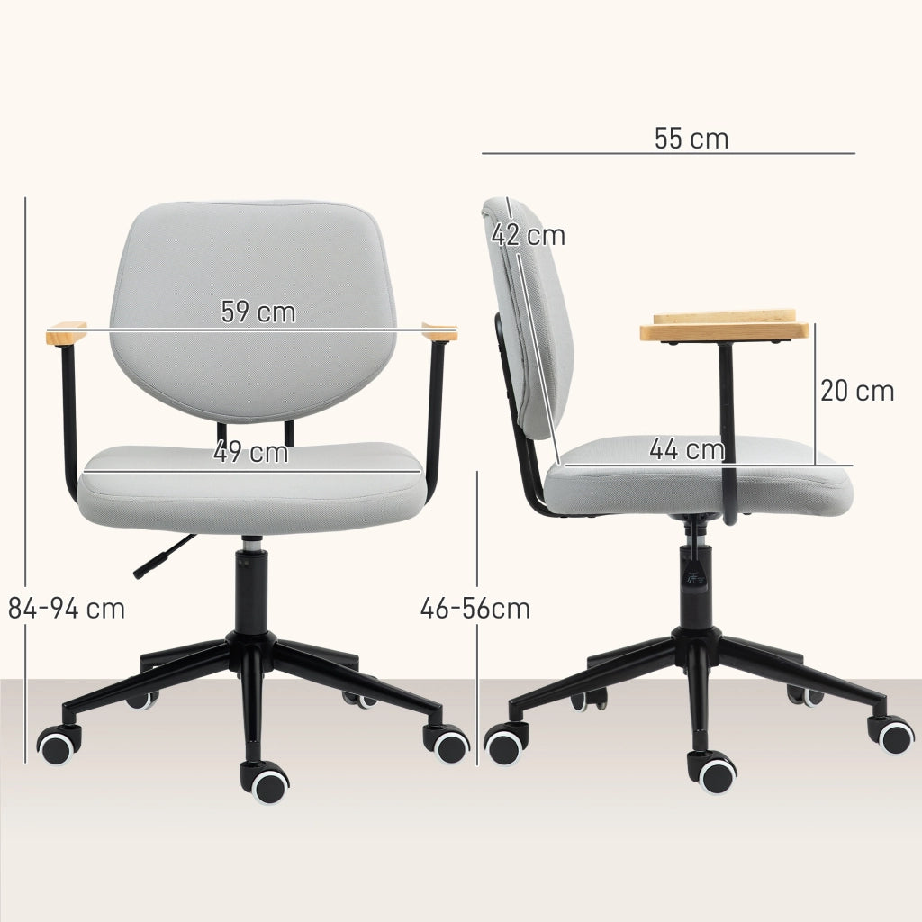 Sedia da ufficio con braccioli in legno, seduta regolabile con ruote ¨C Xylo ¨C Grigio 59x55x84-94cm