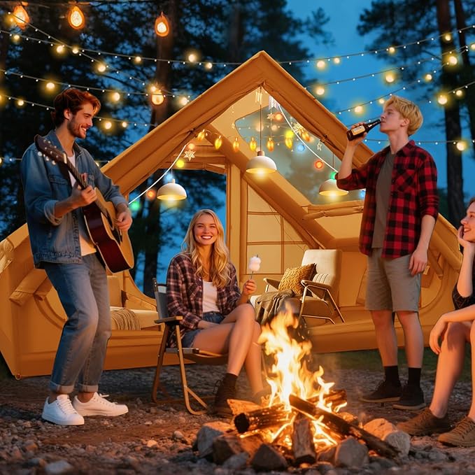 Tenda da Campeggio Gonfiabile, Tenda Gonfiabile Impermeabile per 4-6 Persone con Pompa, Finestre in Rete, 2 Porte e borsa da Trasporto, per Campeggio e Picnic, 300 x 210 x 200 cm