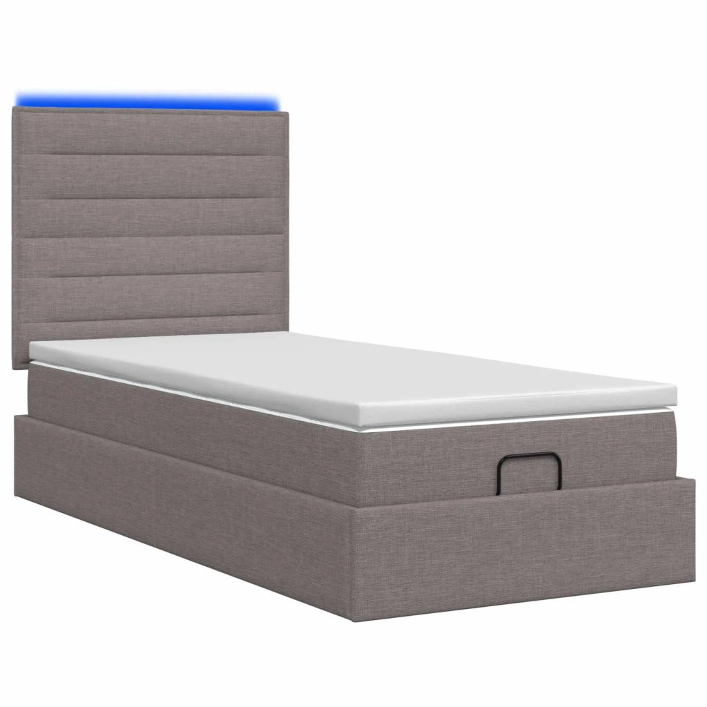 Letto Ottomano con Materasso e LED Tortora 90 x 200 cm Tessuto 3457962