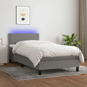 Letto a Molle Materasso e LED Grigio Scuro 100x200cm in Tessuto 3133054