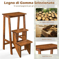 Scaletta Pieghevole, 3 in 1 Scaletta e Sgabello in Legno di Gomma Multifunzione, 3 Gradini, Reversibili Impugnatura, Capacità di Carico 310 kg, Ideale per Studio, Soggiorno (Caffè)