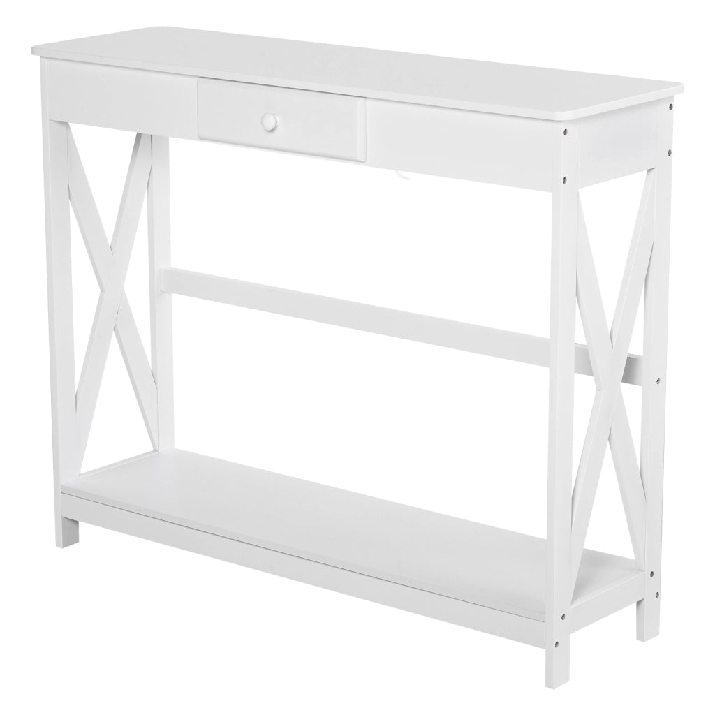 Tavolo console in legno con cassetto e ripiano ¨C zephmum ¨C 100x30x81cm bianco