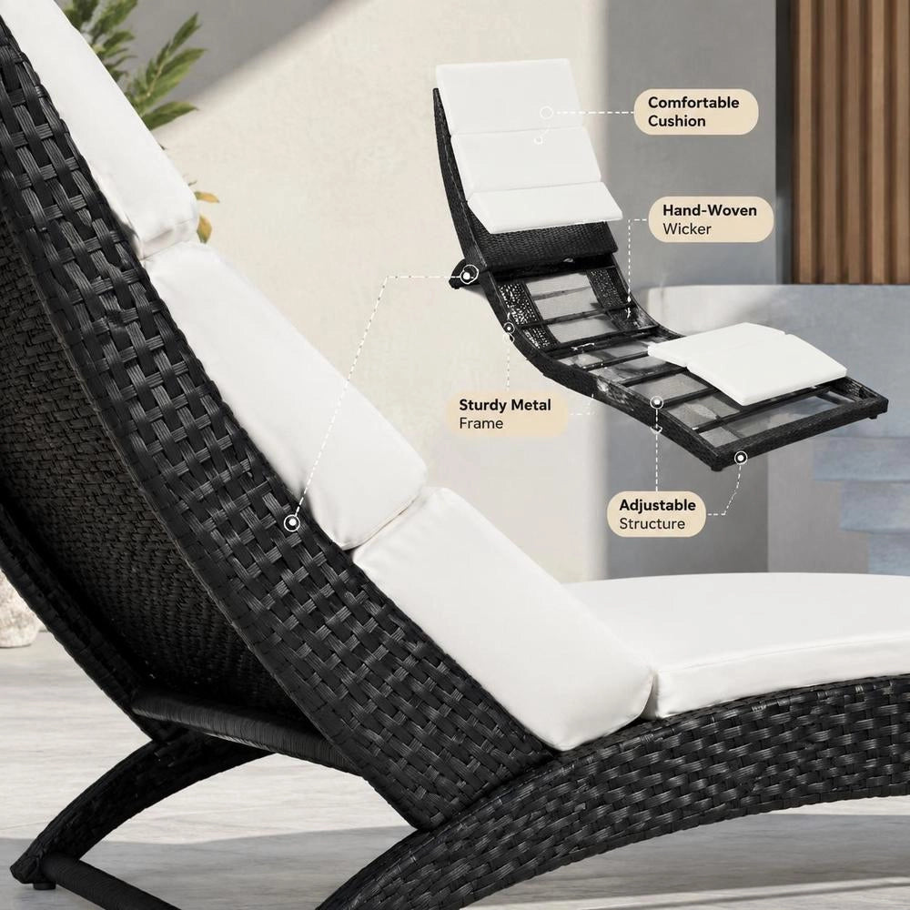 Folding Sun Lounger With Cushion, Poly Rattan, Black