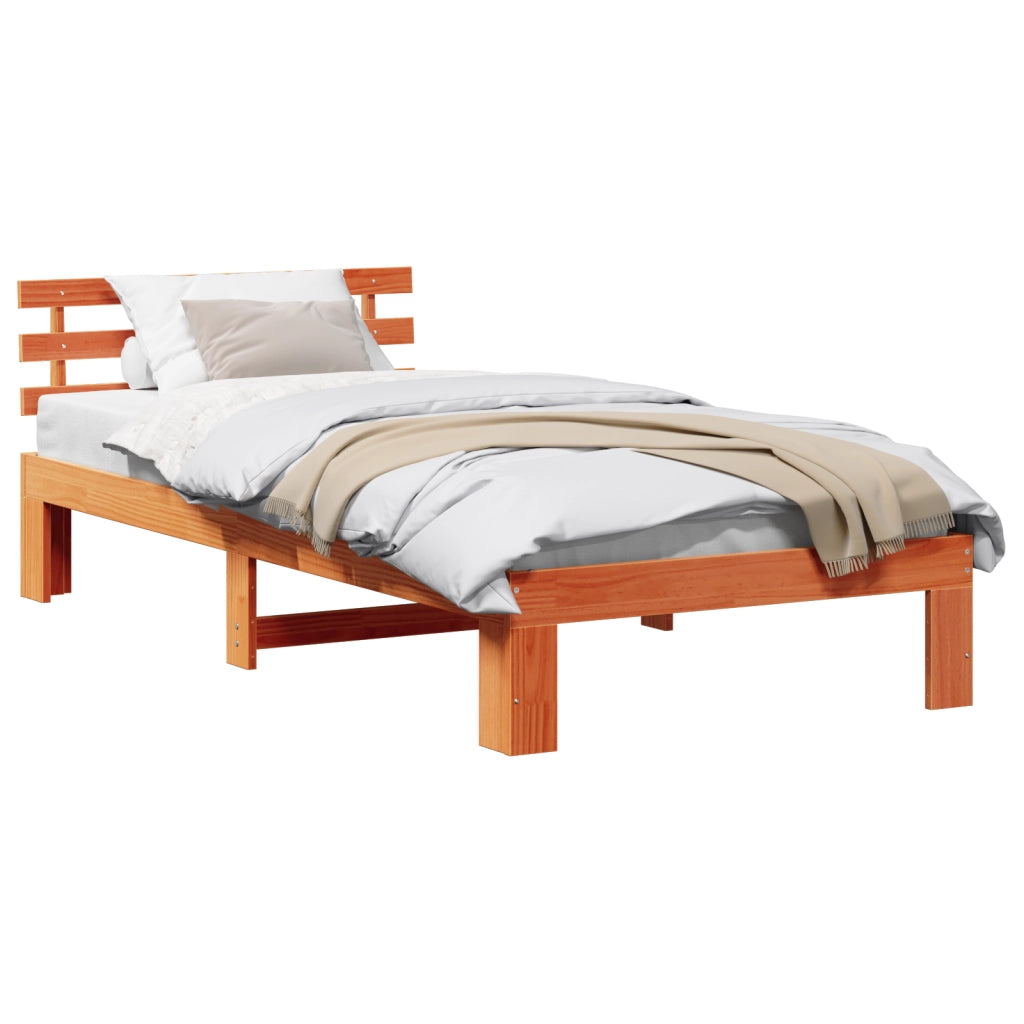 Struttura Letto in Legno di Pino Marrone Cerato Legno Massello