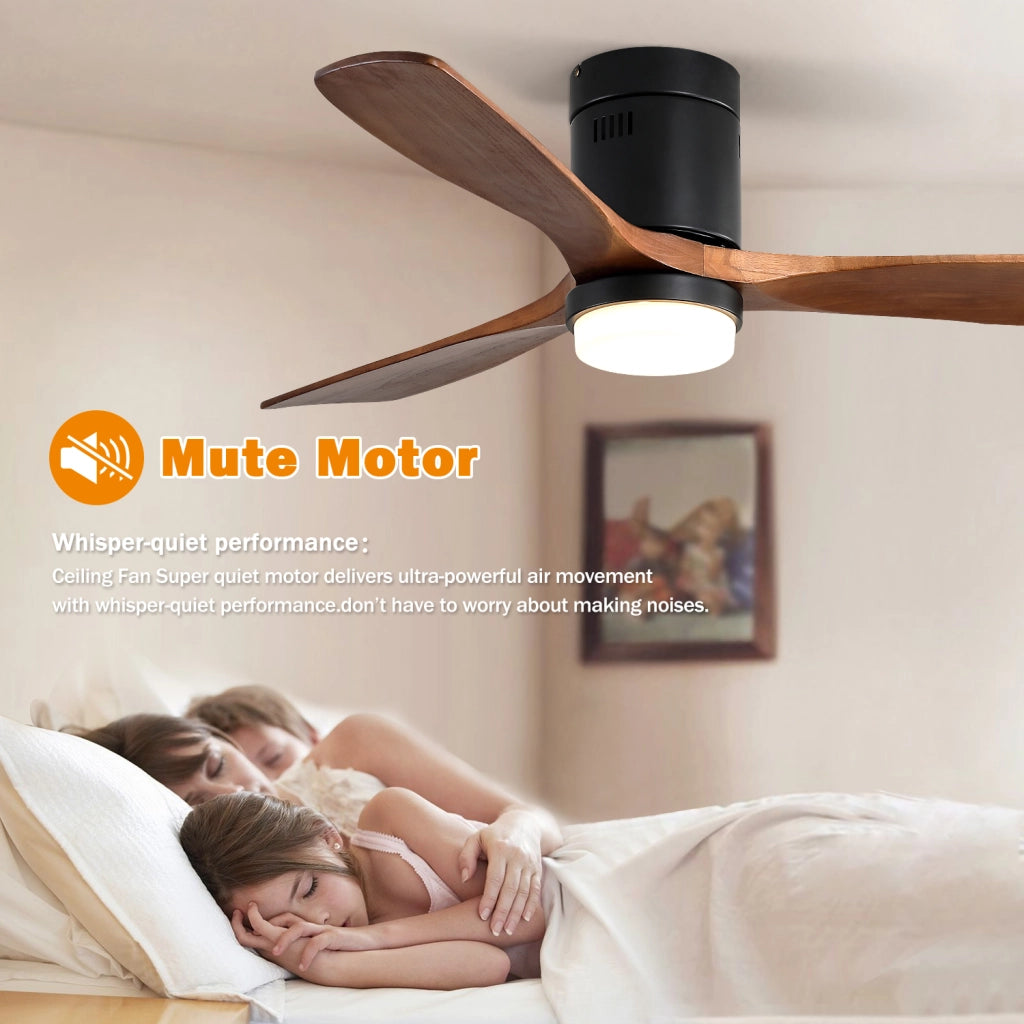 Ventilatore da soffitto 132 cm con luce LED 18W, 3 pale in legno, nero