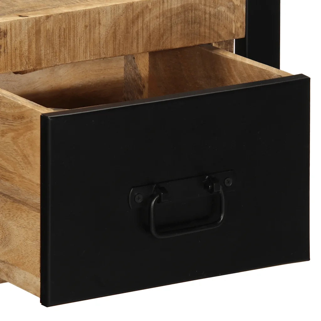 Comodino 40x35x25 cm in Legno Grezzo Massello di Mango