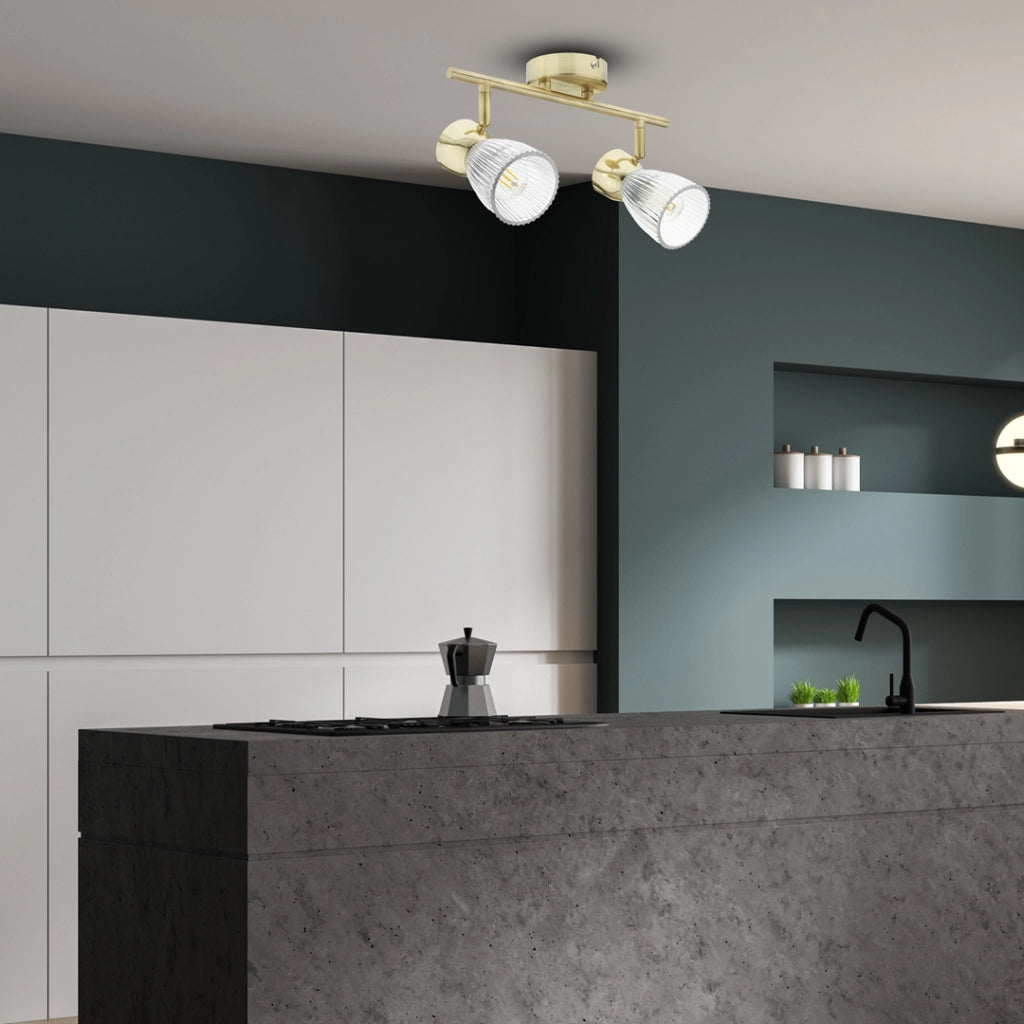 Plafoniera Milagro BEST oro satinato 2 luci vetro E14 40W