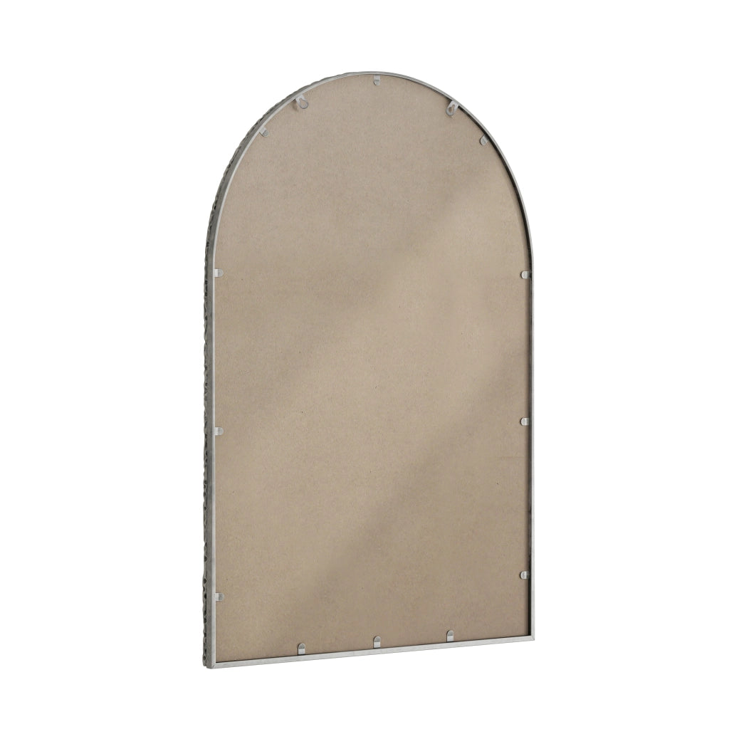 Specchio semplice ad arco con ganci da parete e da tavolo in vetro temperato e ferro argento per bagno e soggiorno