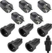 Impianto di connessione a terra - 5 set, impermeabile, nero, esterno, 250 V 16 A IP54, set di connessioni a terra in gomma 2-polo.