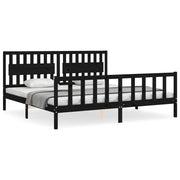 Letto matrimoniale | Letto per adulti | Giroletto con Testiera Nero 200x200 cm in Legno Massello