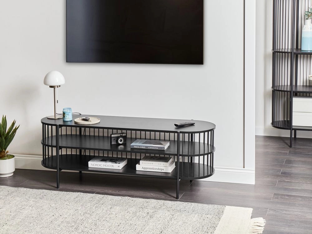 Tavolo porta TV Moderno MDF 2 ripiani Soggiorno Nero stile moderno