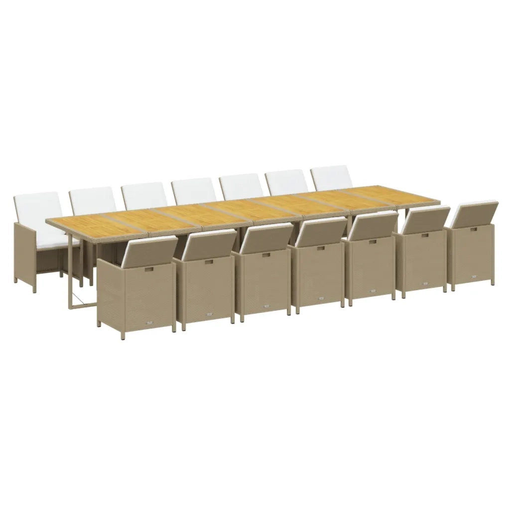 Set da Pranzo per Giardino 15pz con Cuscini in Polyrattan Beige cod mxl 36000