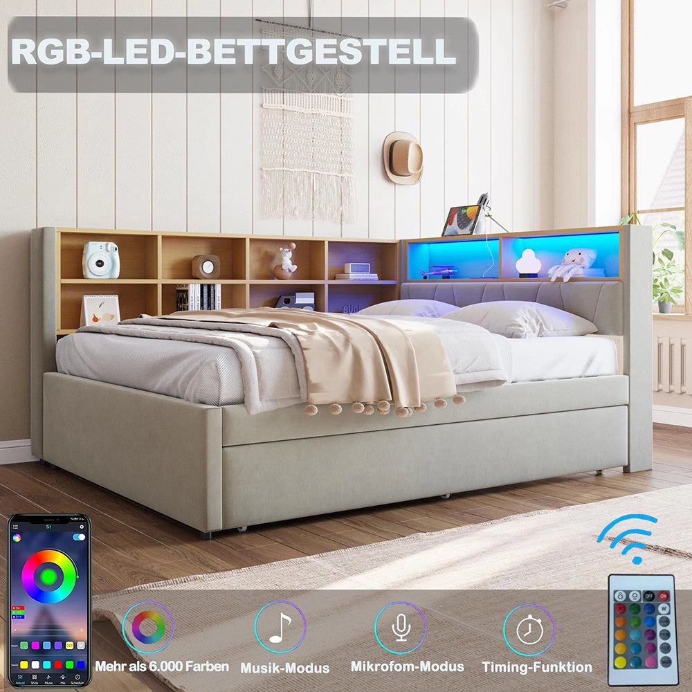Divano letto - Xylo - 140x200 cm letto nascosto USB grigio chiaro