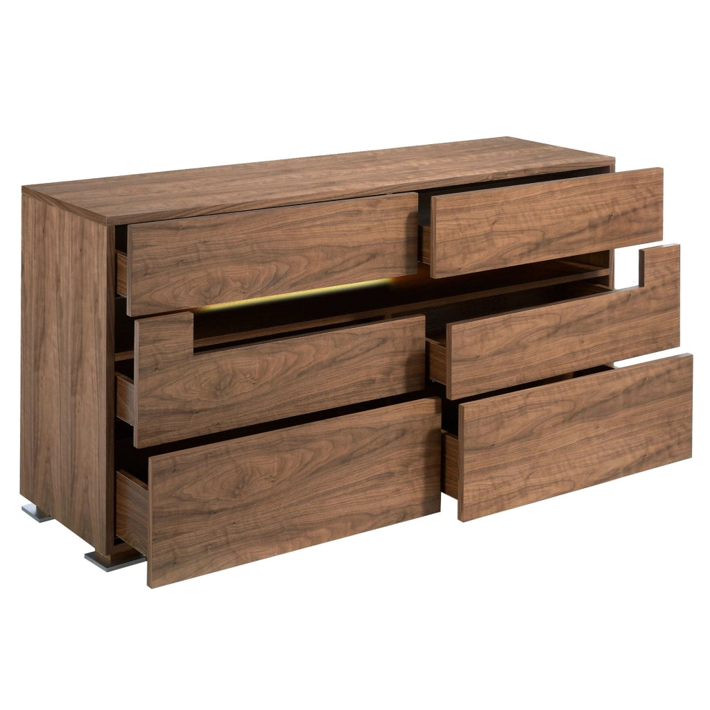 Credenza in noce e acciaio lucido con illuminazione interna