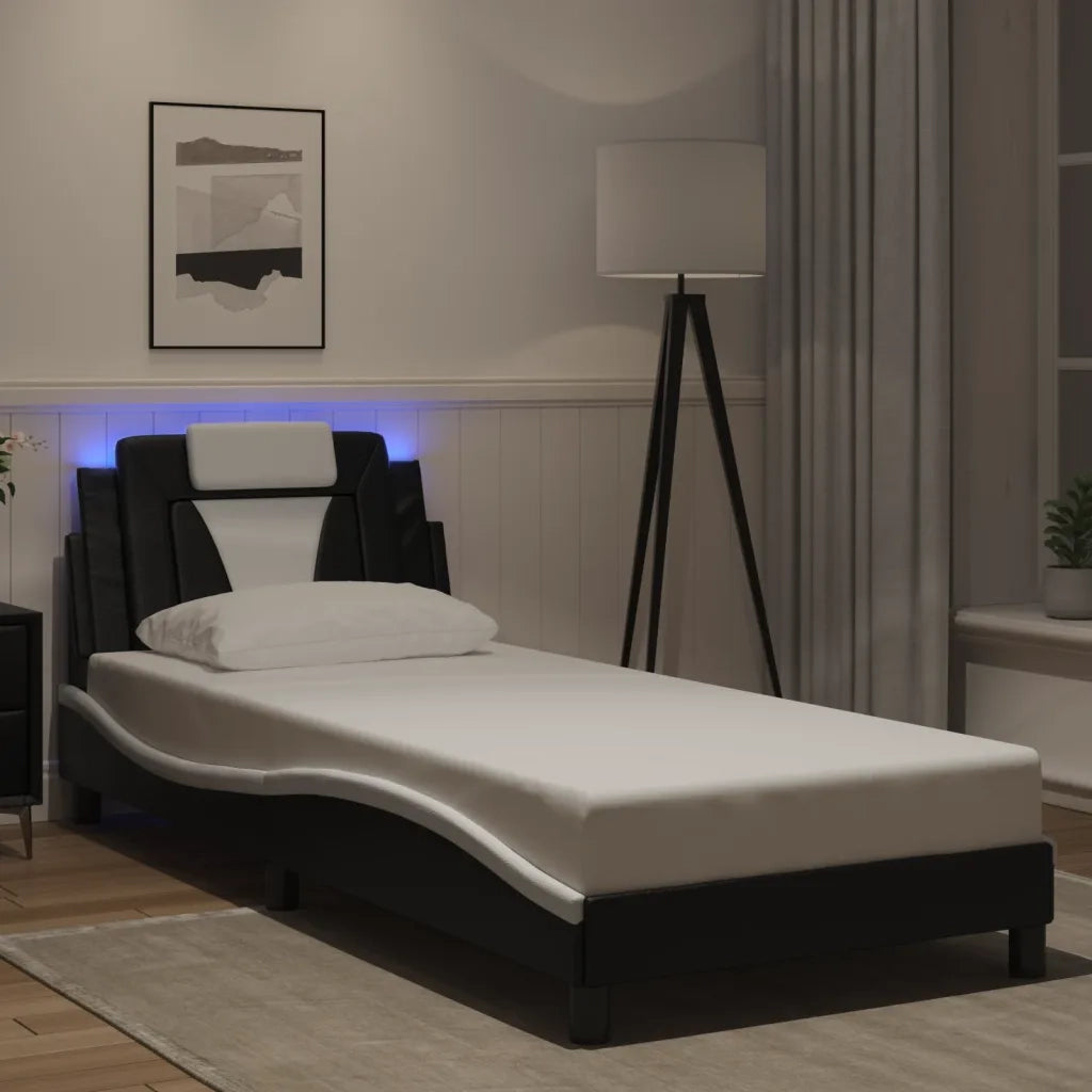 Giroletto Viana con LED senza Materasso Nero e Bianco 80x200 cm 3213985