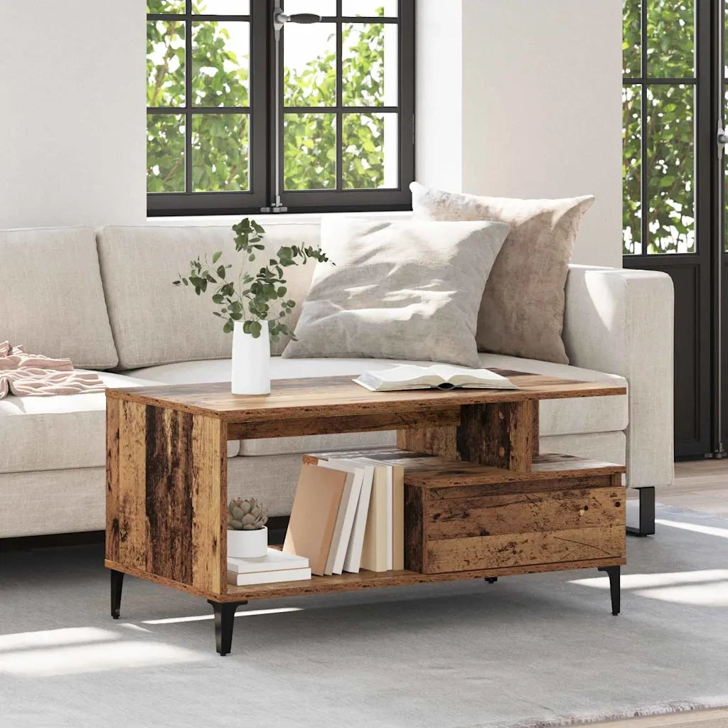 Tavolino da salotto con cassetto Legno vecchio 90 x 49 x 45 cm