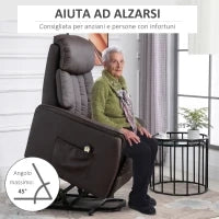 Poltrona Elettrica Alzapersone Reclinabile 145°, Poltrona Relax Elettrica in Pelle PU con Telecomando, Tasche Laterali e Poggiapiedi Integrato, Marrone